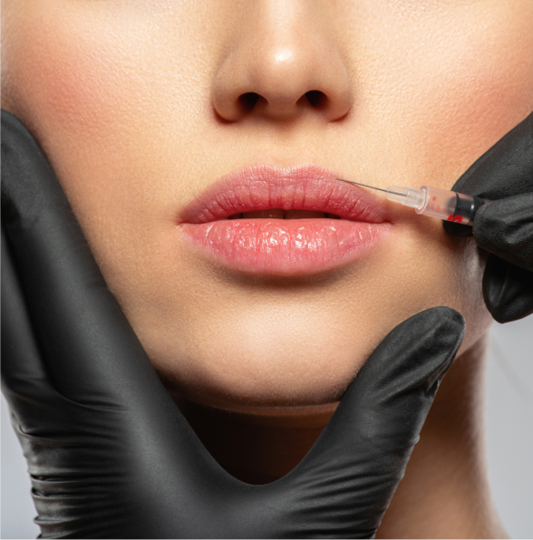 Closeup of woman's lip with needle injection
